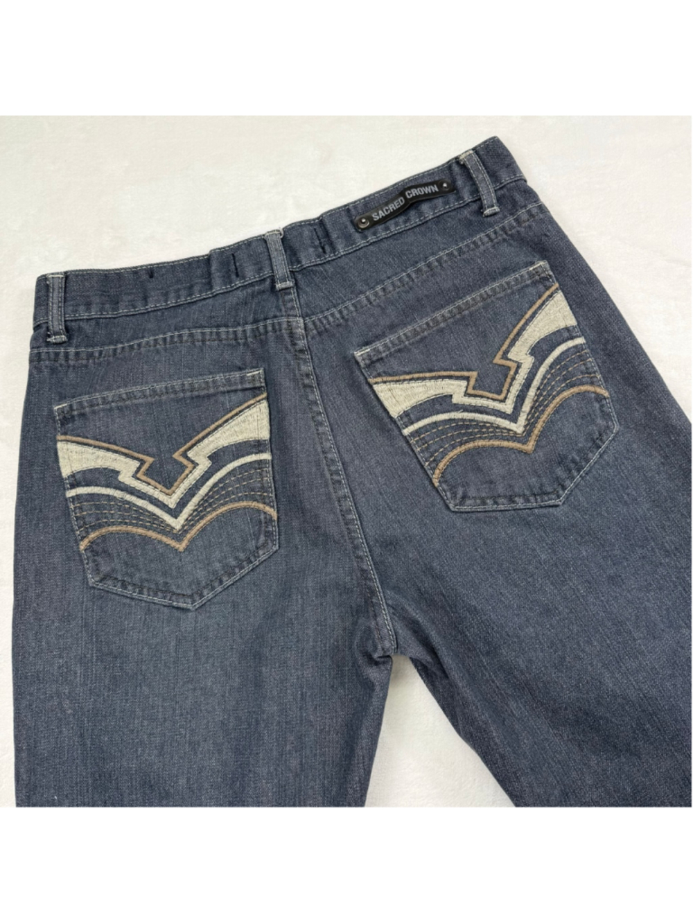 Men's Sacred Crown Straight Jeans 34x30 Dark Wash Embroidered
